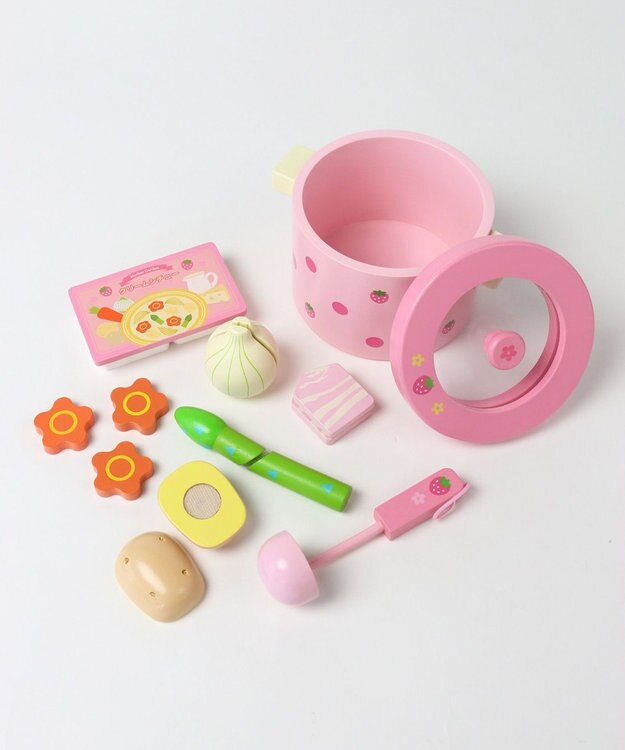 Mother garden 野いちご　木のおままごと　お鍋&クリームシチューセット　抗菌 ピンク（淡）