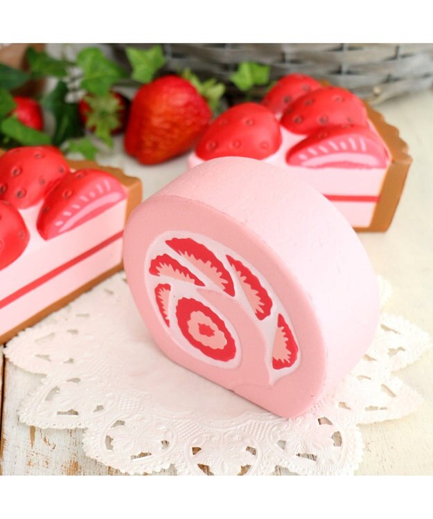 Mother garden マザーガーデン柔らかイチゴロールケーキ【MGスクイーズ】534-95643 ピンク（濃）