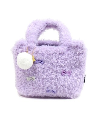 【オシャレ☆かわいい☆LYN】紫　モコモコ　ボンボン　ハンドバッグ