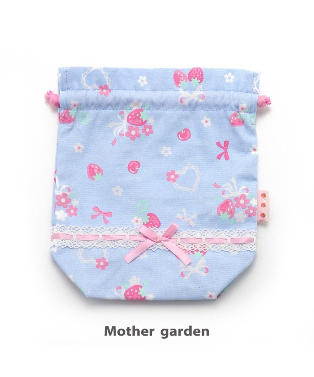 Mother garden マザーガーデン 野いちご 《ブーケ柄》 コップ巾着 コップ袋 水色