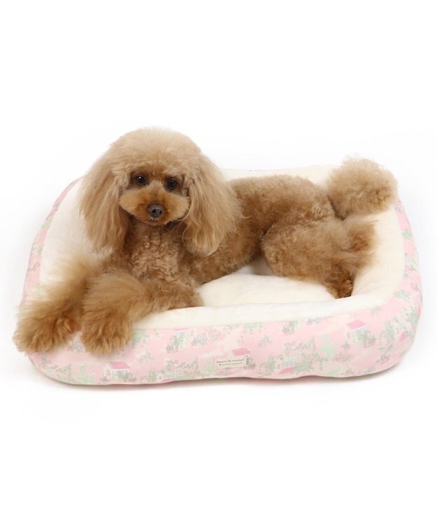 PET PARADISE ペットパラダイス ガーデン柄ベッド M (約57cm×約45cm) ピンク（淡）