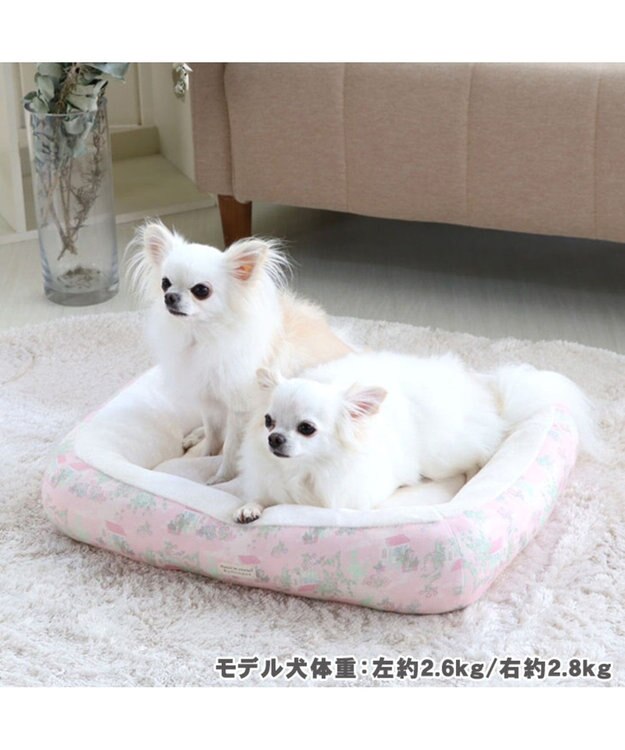 PET PARADISE ペットパラダイス ガーデン柄ベッド M (約57cm×約45cm) ピンク（淡）