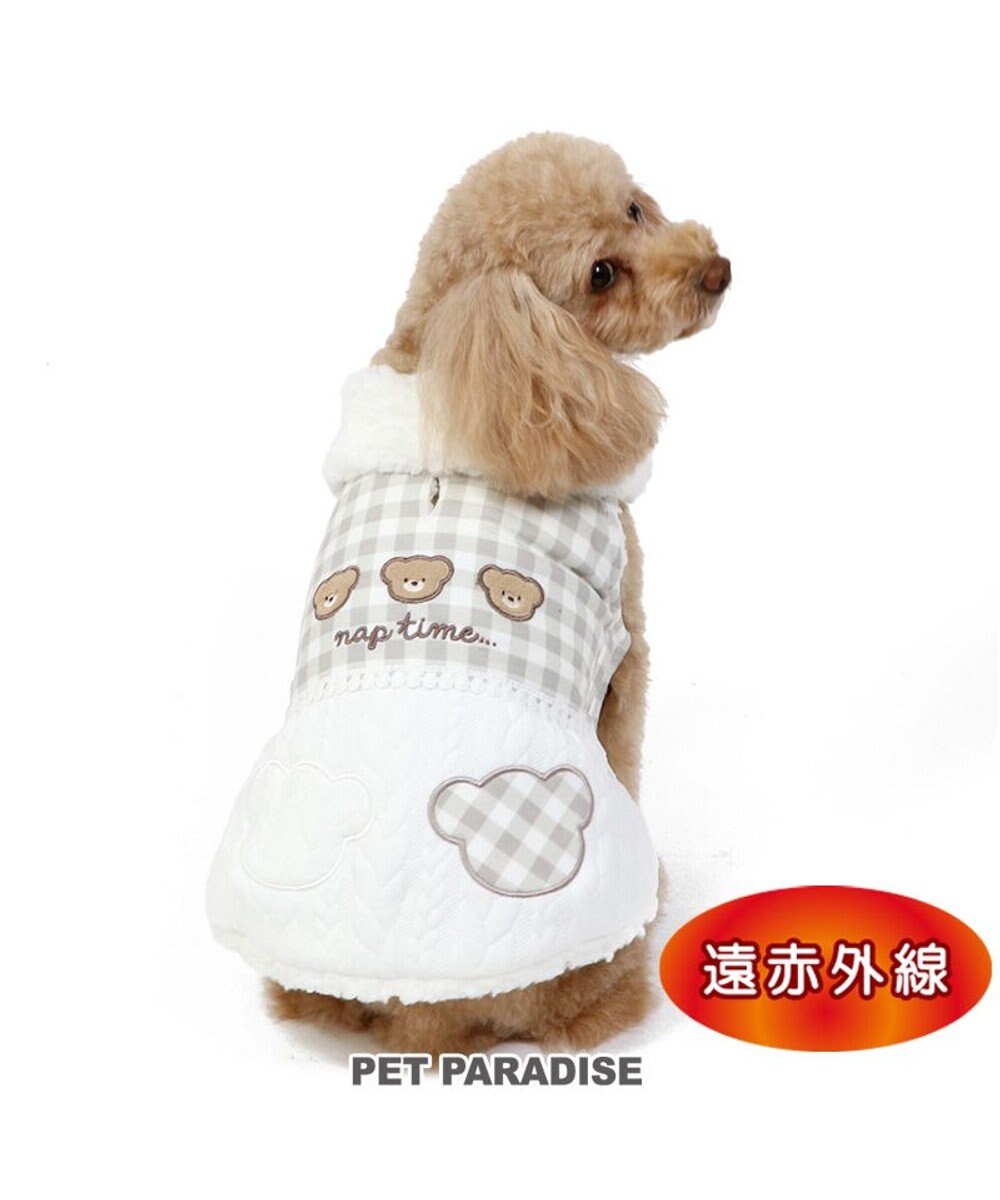 PET PARADISE 犬 服 秋冬 ベスト 【小型犬】 綿入り くま チェック ベージュ