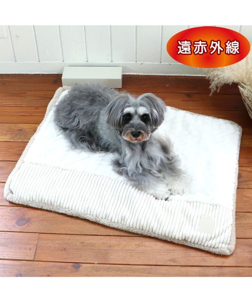 PET PARADISE 犬 マット 遠赤外線 ボアマット (80×60cm) アラン編み柄 白~オフホワイト