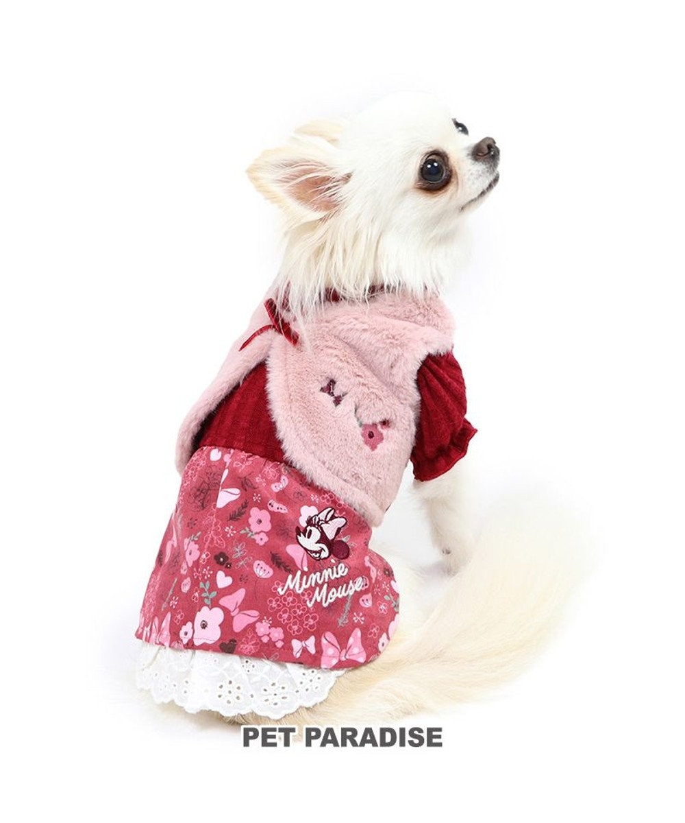 PET PARADISE 犬 服 ディズニー ミニーマウス ワンピース 【小型犬】 ボア ベスト付き ピンク（淡）