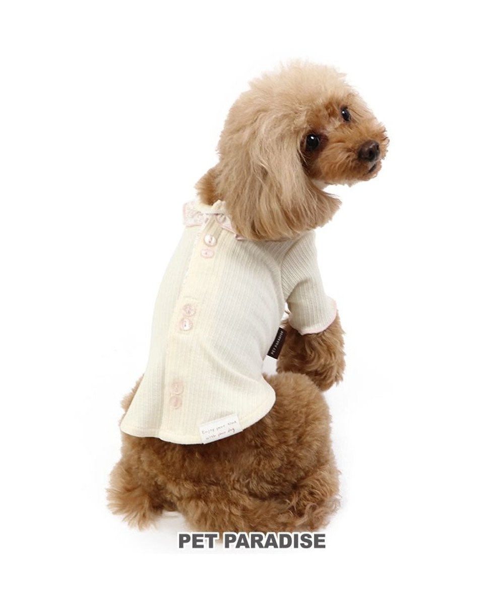 PET PARADISE 花柄 フリル 背中開き Tシャツ 小型犬 白~オフホワイト