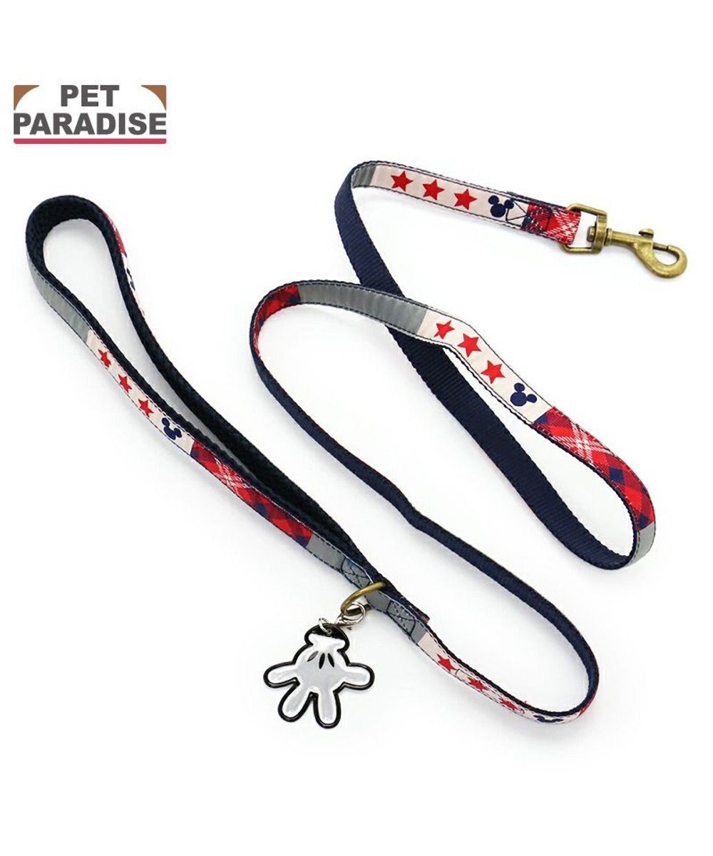 PET PARADISE ディズニー リード ミッキーパッチワーク柄 SS-S 紺（ネイビー・インディゴ）