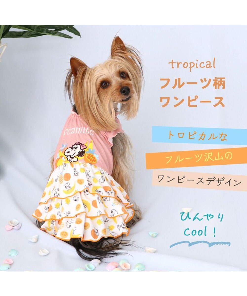 犬の服 春夏 ひんやり クール メッシュ 接触冷感 虫よけ スヌーピー フルーツ柄ワンピース 【小型犬】クールマックスエコメイド, オレンジ, ４Ｓ