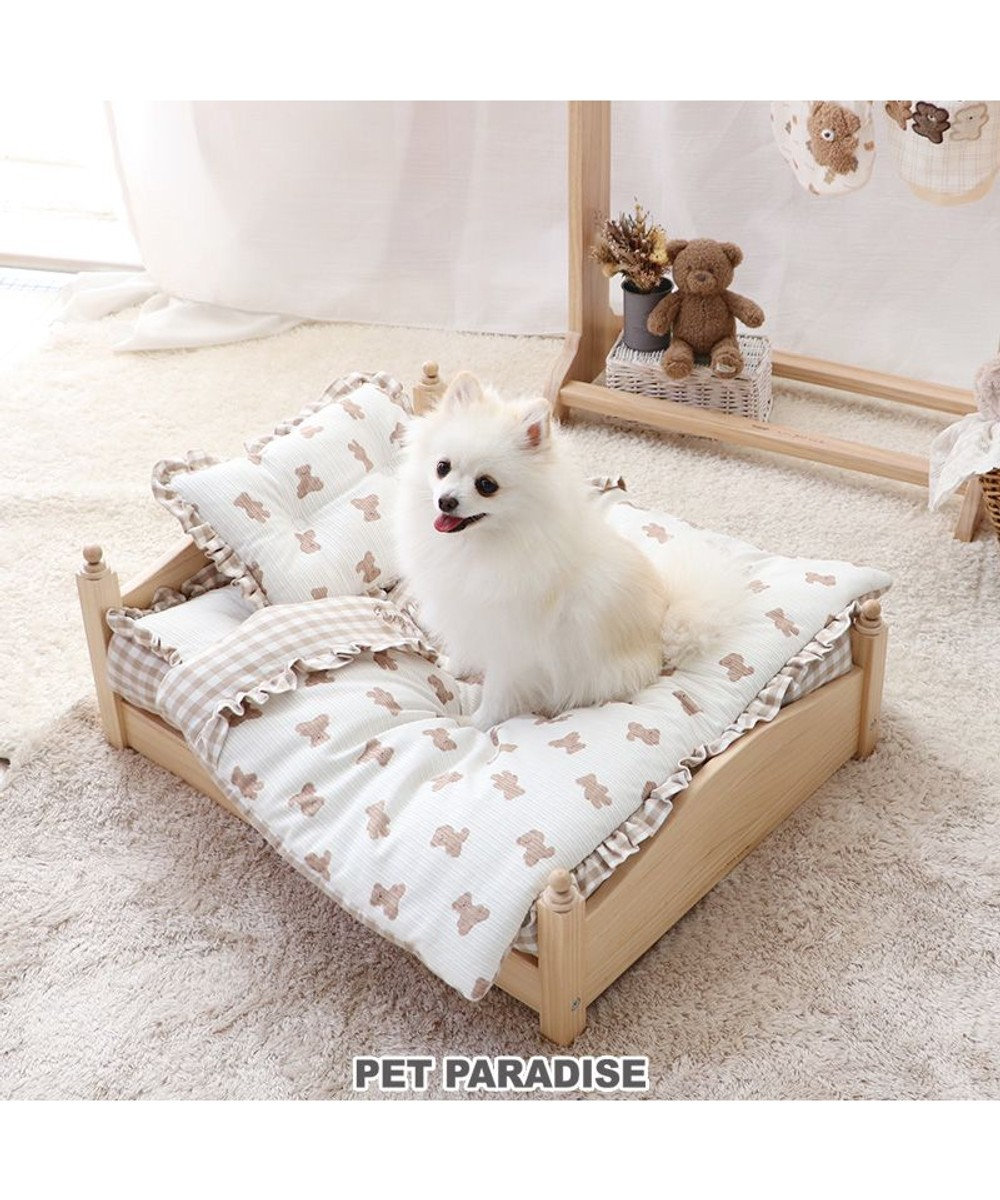 PET PARADISE ペットパラダイス ペット木製ベッド＆くまちゃん柄布団 ベッド＆くま柄布団セット