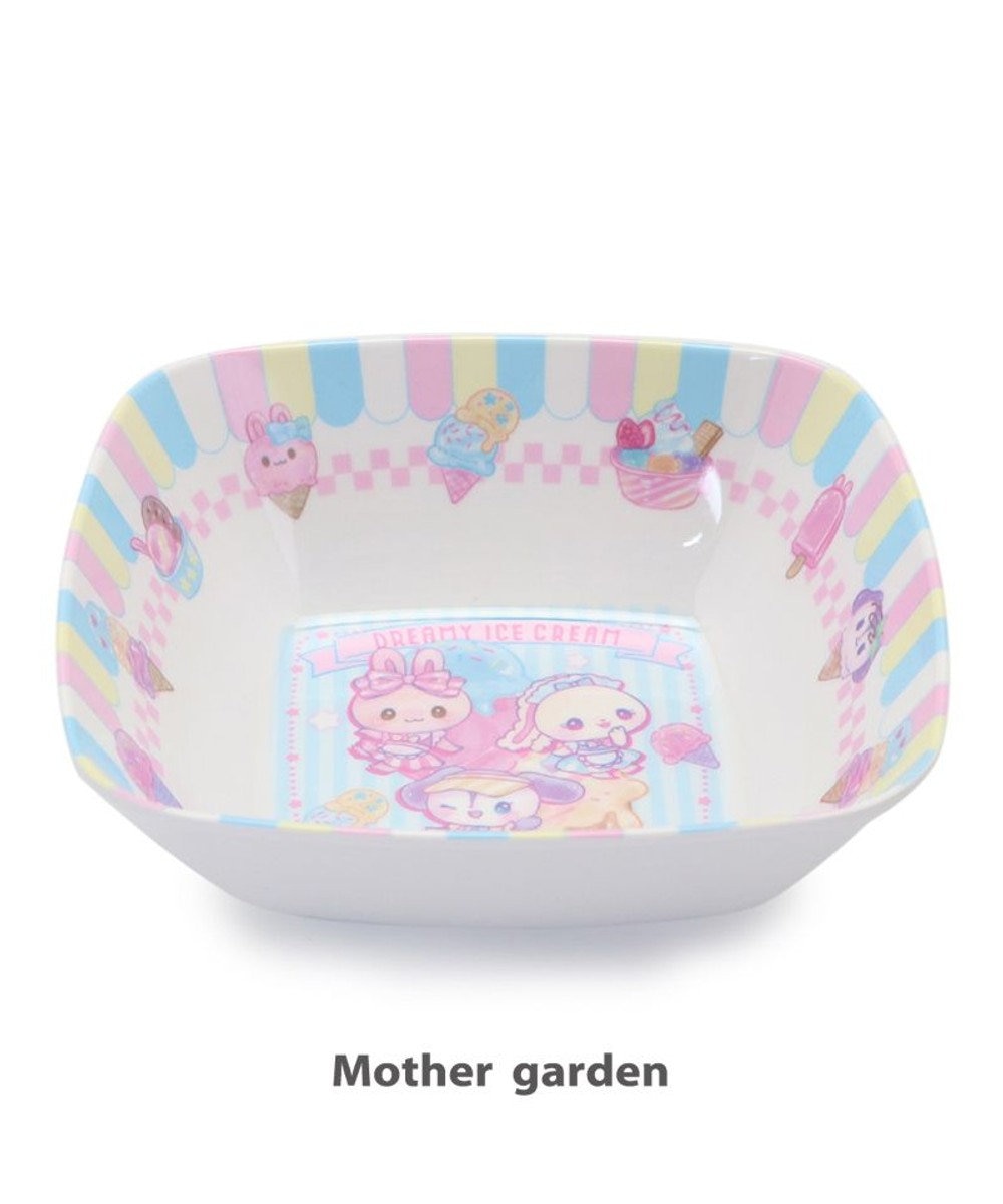 Mother garden マザーガーデン うさもも メラミン食器 スクエアボール 《アイス柄》 単品 食洗機可 子供用食器 メラミン製 四角 お皿 プレート キッズ 女の子 かわいい 食器 マルチカラー