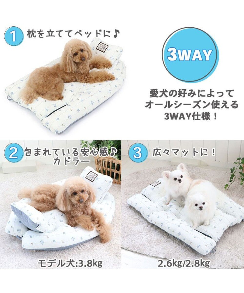 犬 ベッド ひんやり 春夏 接触冷感 クール 3WAY カドラー ベッド （80×53cm） 四角 錨柄 イカリ ひんやり 涼感 冷却 クール 洗える  犬 猫 ペットベット ハウス 小型犬 介護夏クッション キャラクター, 水色, Ｐ／5ｋ