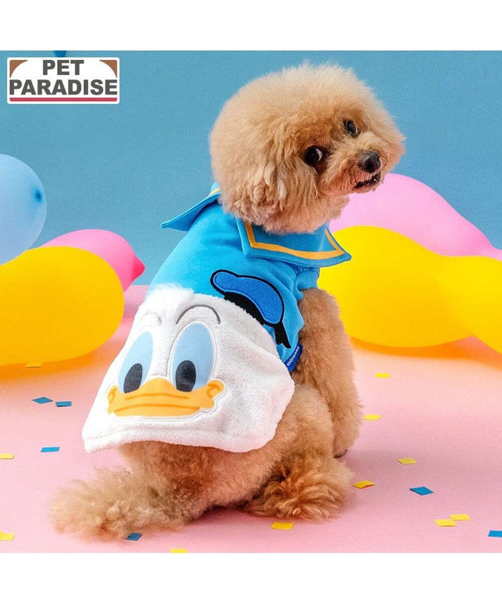 PET PARADISE ディズニー ドナルドダック 顔 ふわ トレーナー 小型犬 ブルー
