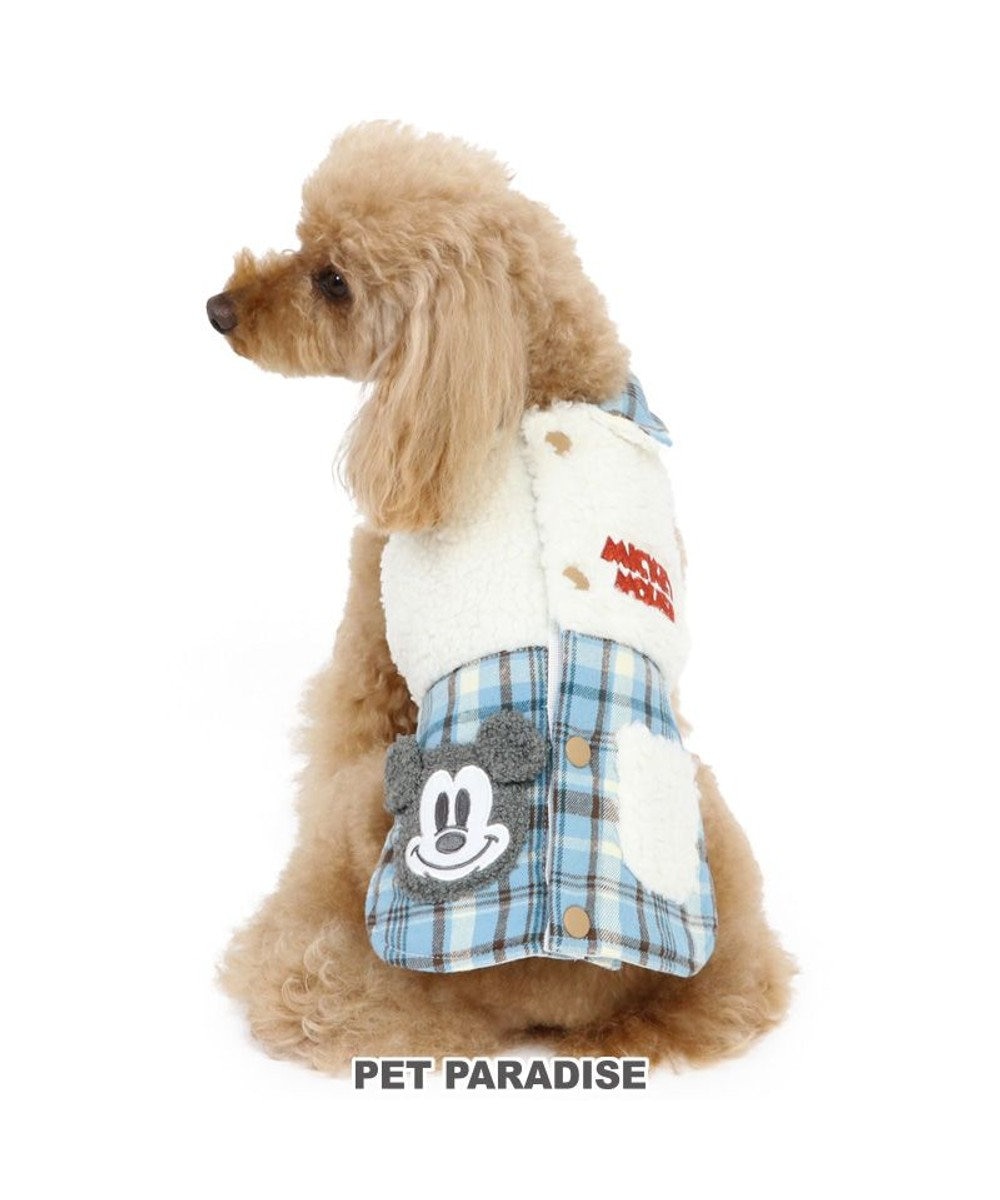 PET PARADISE 犬 服 ディズニー ミッキーマウス 背中開き ベスト 【小型犬】 チェック柄 水色