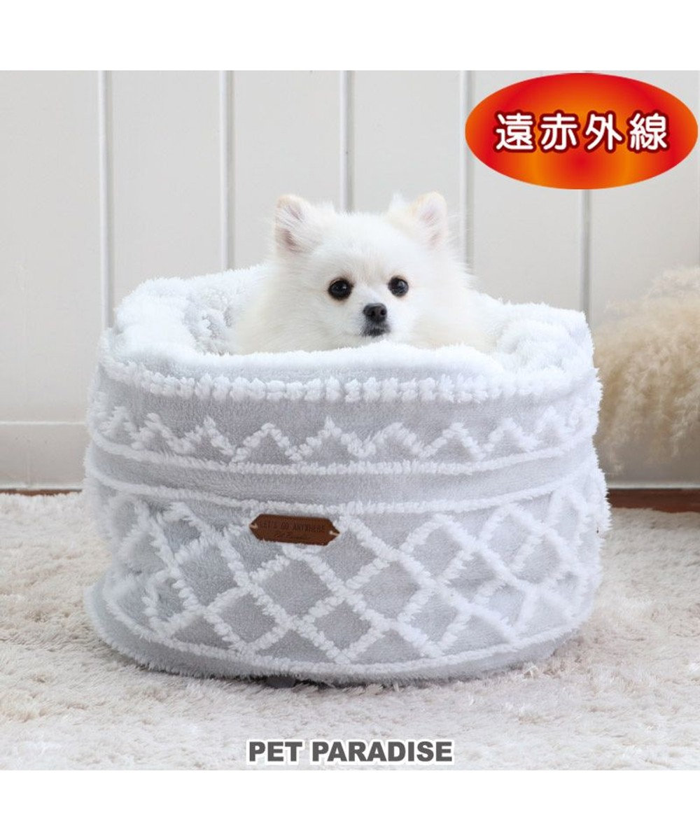PET PARADISE 犬 ベッド 遠赤外線 筒型 寝袋 カドラー　(35×50cm) エスニック柄 グレー