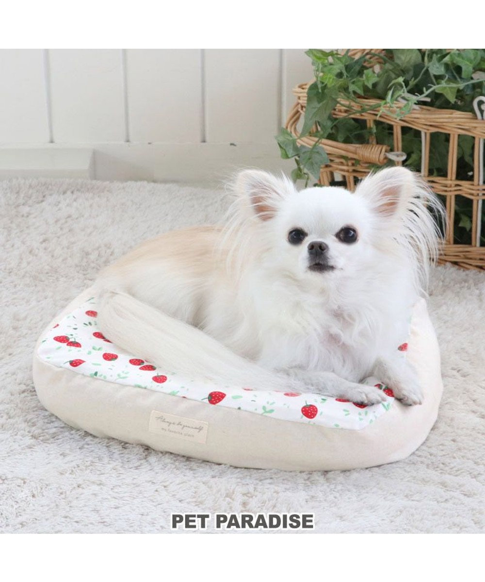 PET PARADISE 犬 ベッド おしゃれ (38×32cm) 苺柄 イチゴ いちご 着脱カバー 犬 猫 ベッド マット 小型犬 介護 おしゃれ かわいい ふわふわ  あごのせ 苺柄
