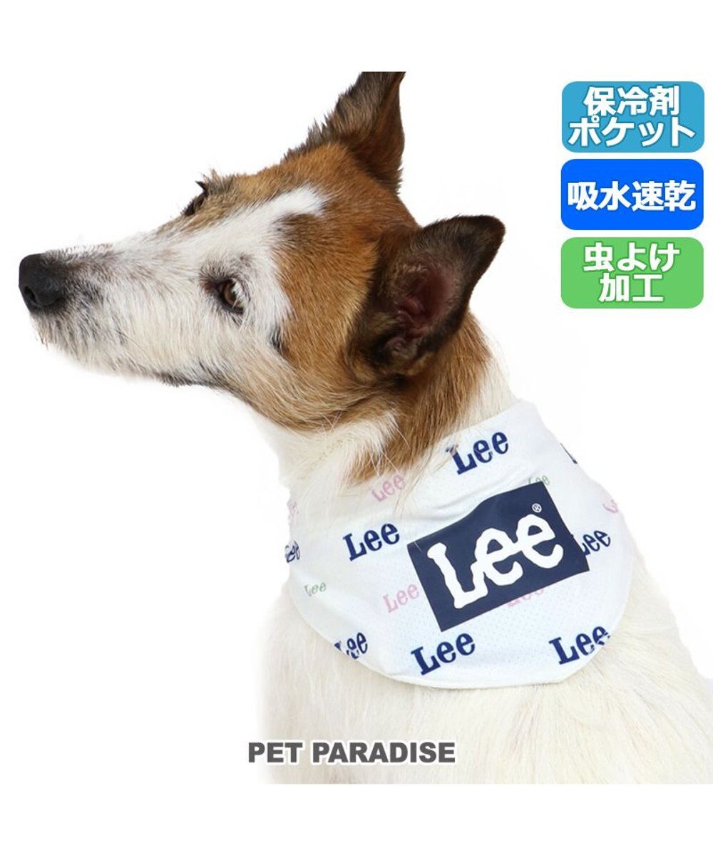 PET PARADISE ひんやり バンダナ 保冷剤付き Ｌｅｅ クールバンダナ 〔小型犬〕 ポケット ロゴ総柄 ネッククーラー 夏 ひんやり バンダナ ひんやり 涼感 冷却 吸水速乾 水色