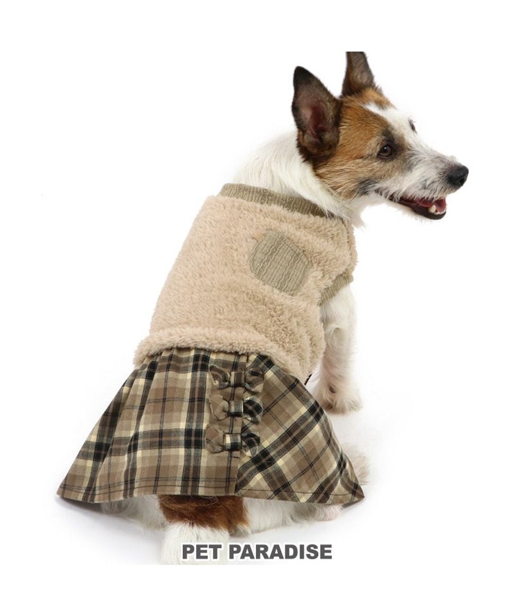 PET PARADISE 犬 服 ワンピース 【小型犬】 チェック ブラウン 茶系
