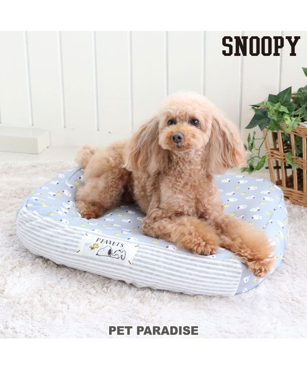 PET PARADISE 犬 ベッド おしゃれ スヌーピー (57×45cm) 顔ドット柄 着脱カバー 犬 猫 ベッド マット 小型犬 介護 おしゃれ かわいい ふわふわ  あごのせ グレー
