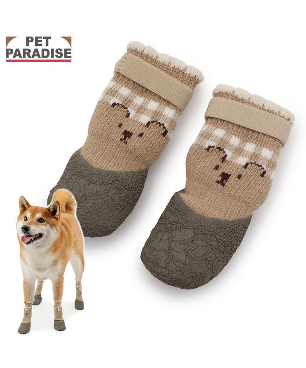 PET PARADISE ペットパラダイス くまちゃん フィット靴 ＳＭ ベージュ×カーキ