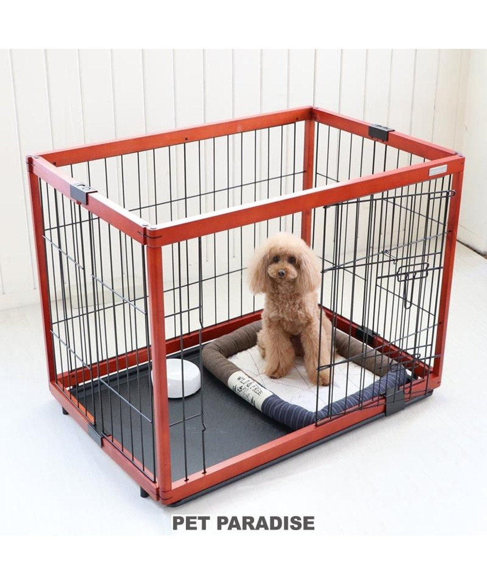 PET PARADISE 犬 ゲージ 木製 ペットサークルトレイ付き 【95×65cm】 ブラウン 茶系