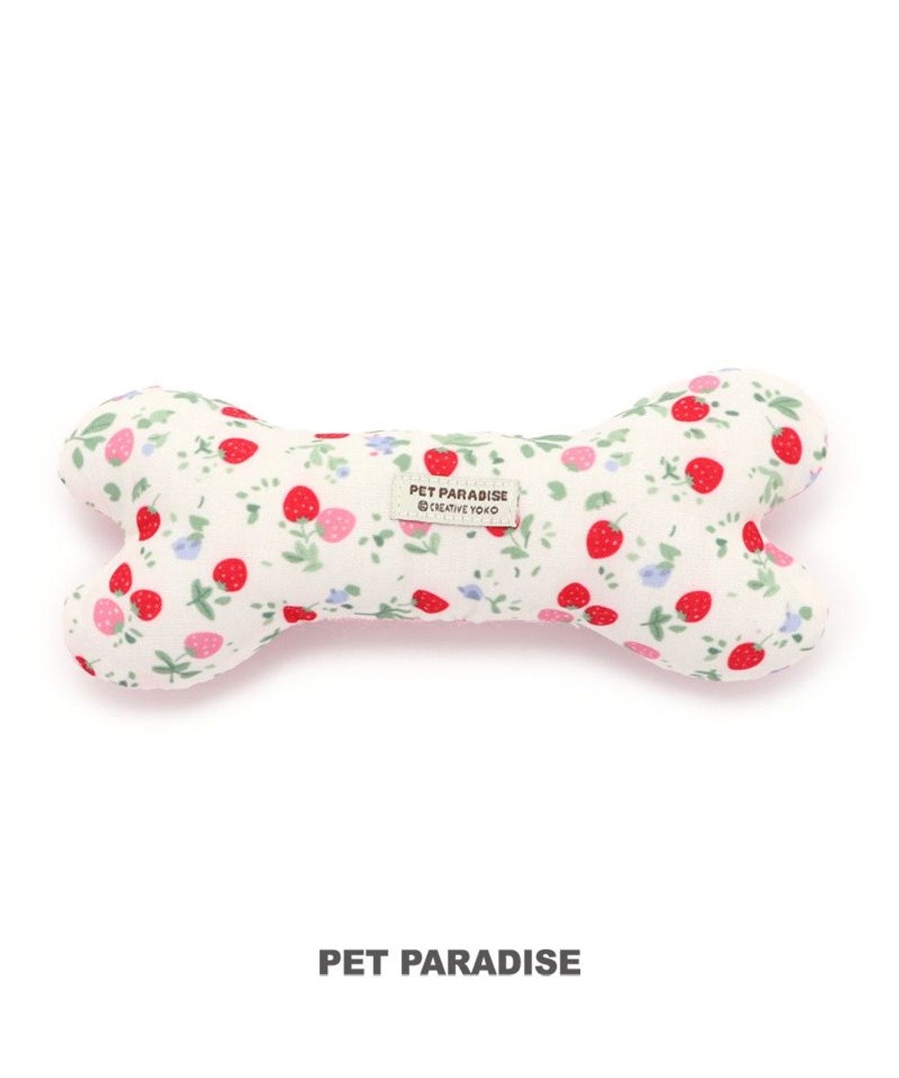 PET PARADISE 犬 おもちゃ デンタルトイ 骨型 苺柄 ピンク（淡）