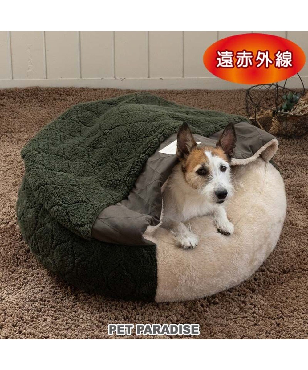 PET PARADISE ペットパラダイス 寝袋 丸型《オニオン柄》Ｍ  小型犬 径60cm カーキ