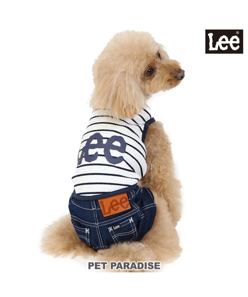 PET PARADISE 犬の服 犬 Lee パンツ つなぎ 【小型犬】 リブ ボーダー 紺（ネイビー・インディゴ）