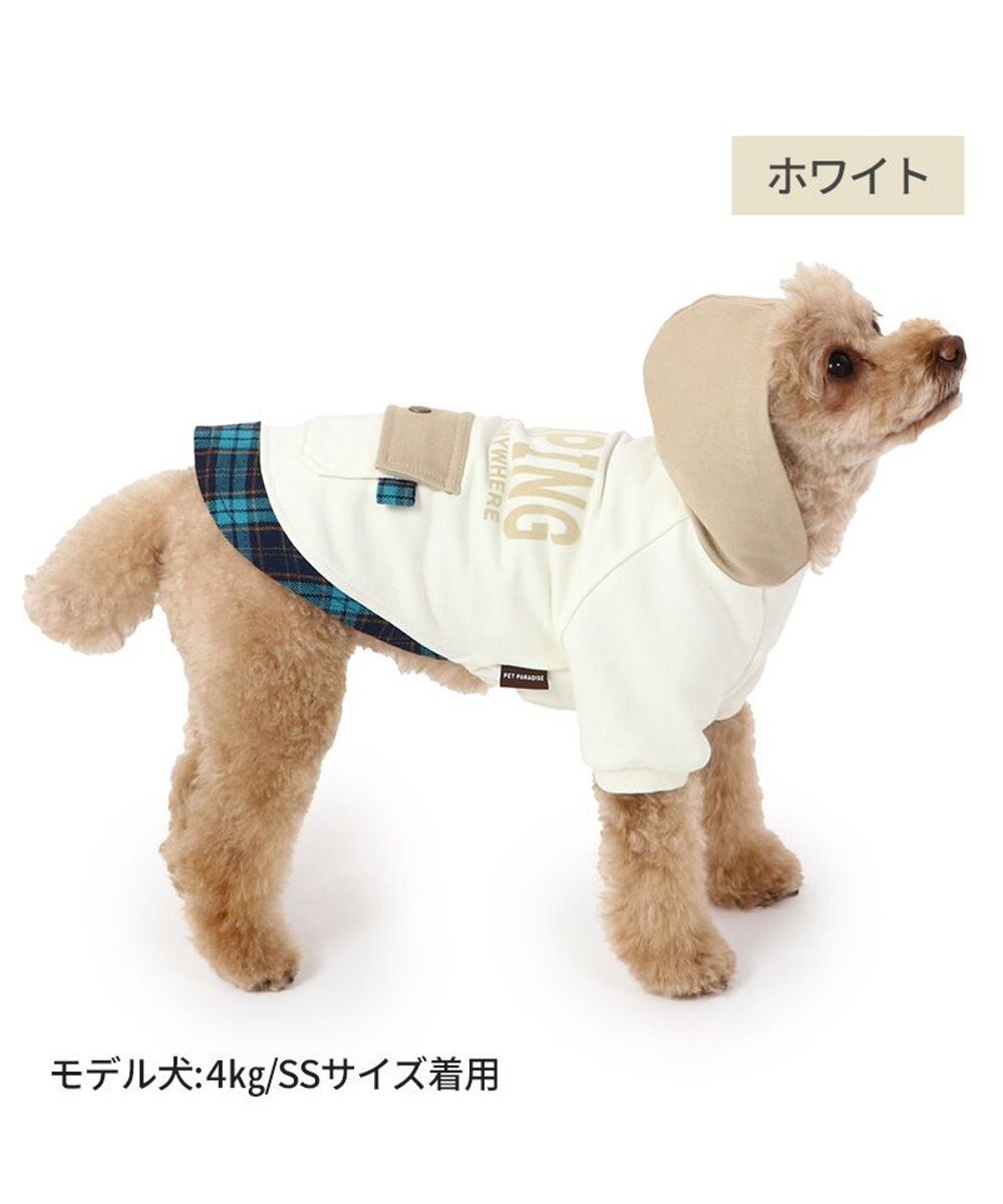 PET PARADISE ペットパラダイス パーカー ホワイト チェック フード ポケット付き 小型犬