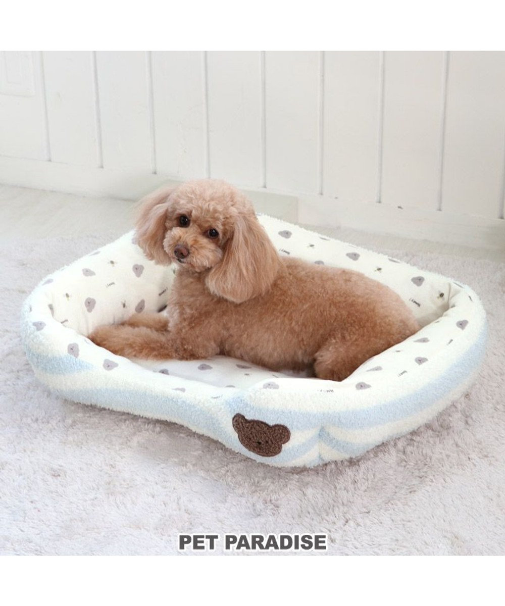 PET PARADISE 犬 ベッド おしゃれ カドラーベッド (57×45cm)  くま クマ 熊 シェニール 犬 猫 ベッド 小型犬 おしゃれ かわいい 水色