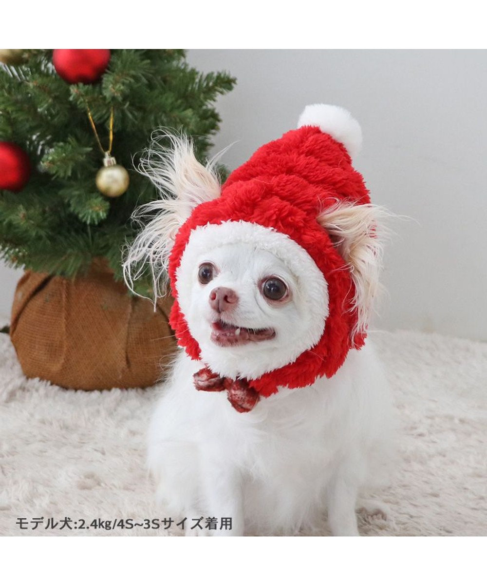 ペットパラダイス クリスマス サンタ帽子 《ふわふわチェック柄 》 小型犬, サンタ, ４Ｓ~３Ｓ