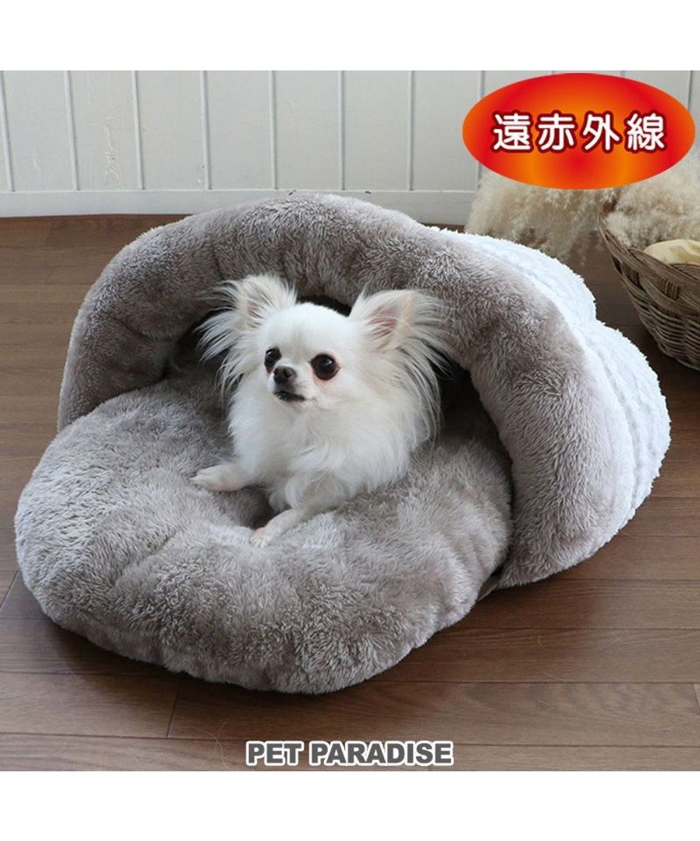 PET PARADISE 犬 ベッド ドーム ハウス 遠赤外線　(51×65cm) アランボア柄 白~オフホワイト