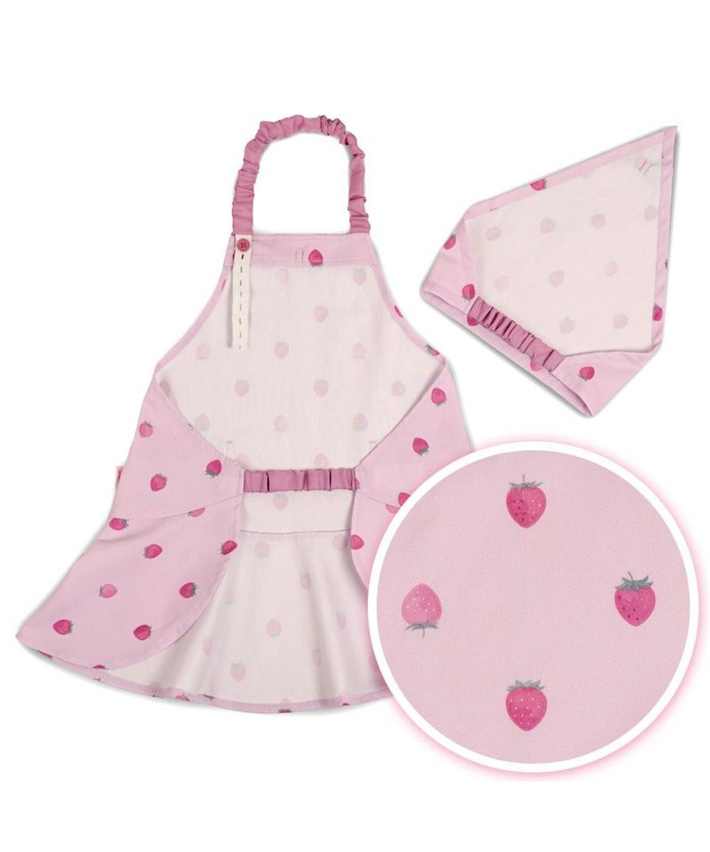 Mother garden マザーガーデン 野いちご キッズエプロン & 三角巾 セット 《レトロストロベリー柄》 100~120cm
