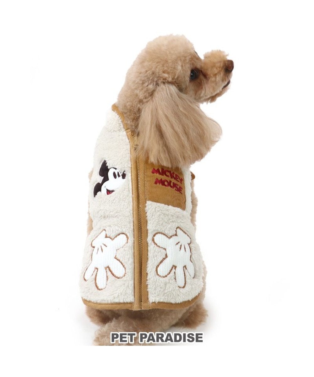 PET PARADISE 犬 服 ディズニー ミッキーマウス 背中開き ベスト 【小型犬】 ボア 白~オフホワイト