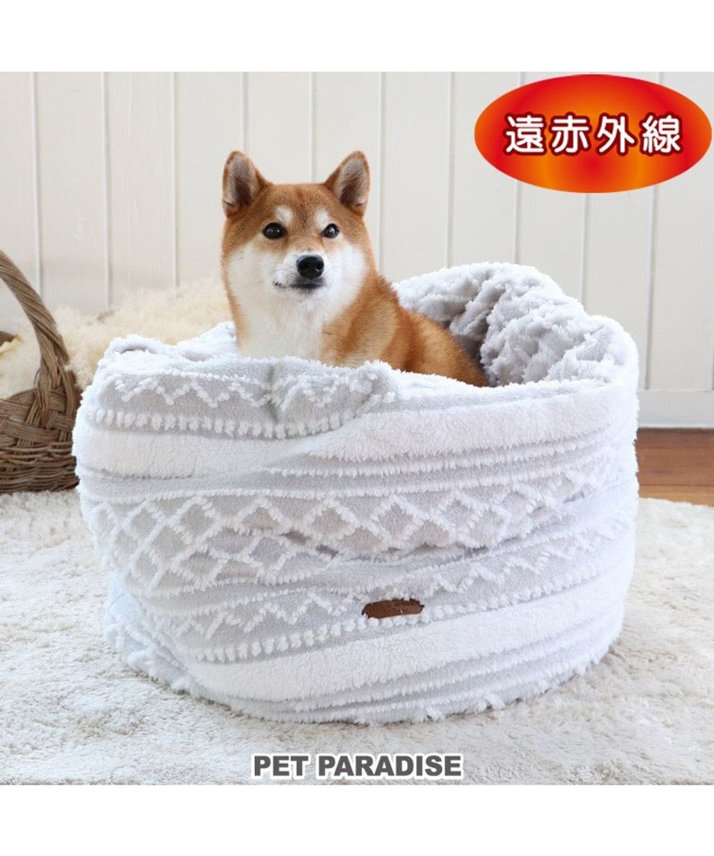 PET PARADISE 犬 ベッド 遠赤外線 筒型 寝袋 カドラー　(57×95cm) エスニック柄 グレー