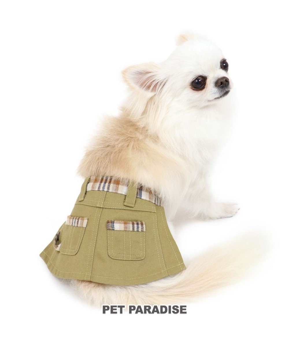 PET PARADISE 犬 服 マナースカート【小型犬 】 チェック サニタリーパンツ おむつ オムツカバー 抗菌 防臭 カーキ