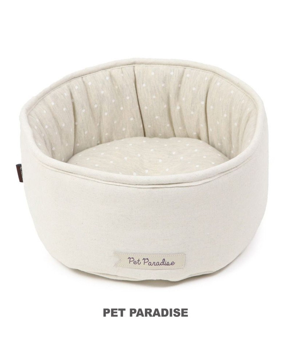 PET PARADISE 猫 ベッド おしゃれ 丸型 カドラー (40cm) | 深型 カップカドラー 犬 猫 ペットベット ハウス ふわふわ クッション 深型 猫 ハウス かわいい おしゃれ カップ型 丸型 ねこ ネコ ベッド ペットベッド ふわふわ 新生活 ベージュ×ドット