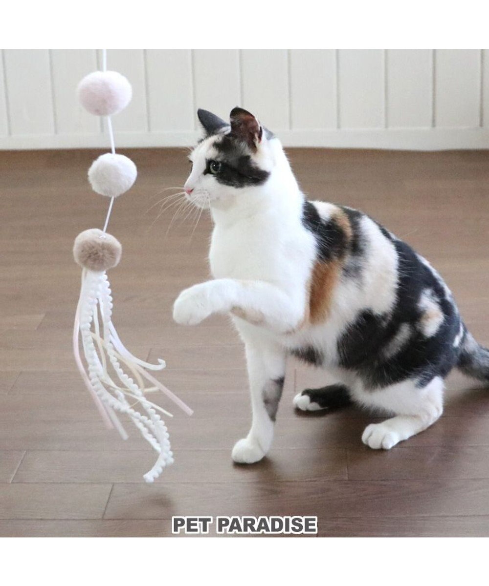 PET PARADISE 猫 おもちゃ 猫じゃらし ぽんぽん レース 白~オフホワイト