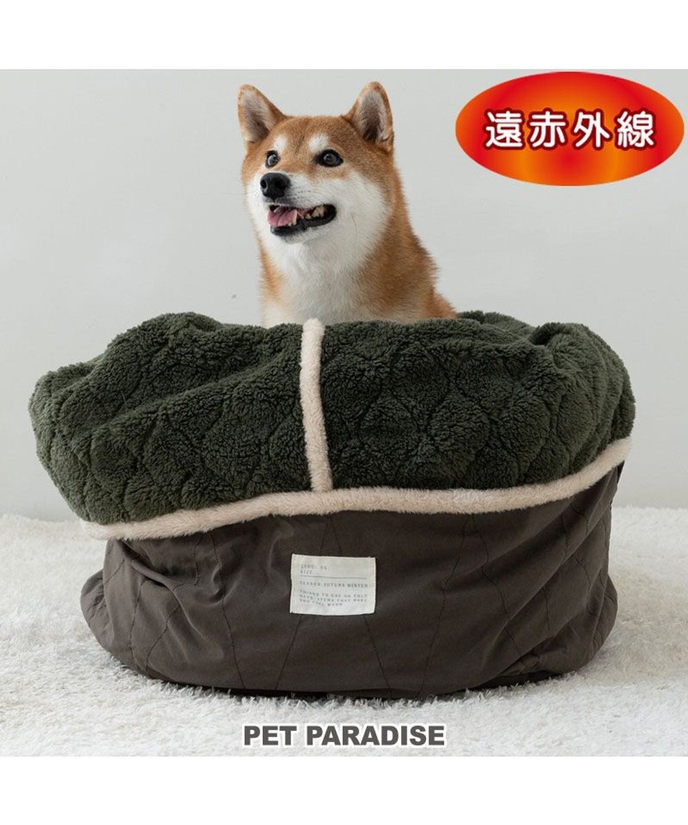 PET PARADISE ペットパラダイス 遠赤外線 寝袋  筒型《オニオン柄》 L カーキ