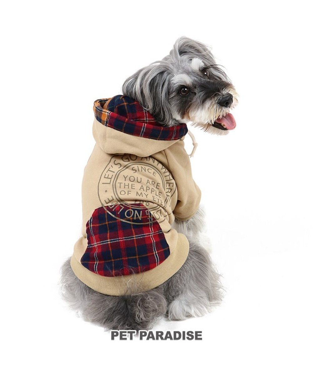 PET PARADISE 犬 服 パーカー 【小型犬】チェックポケット  茶 茶系