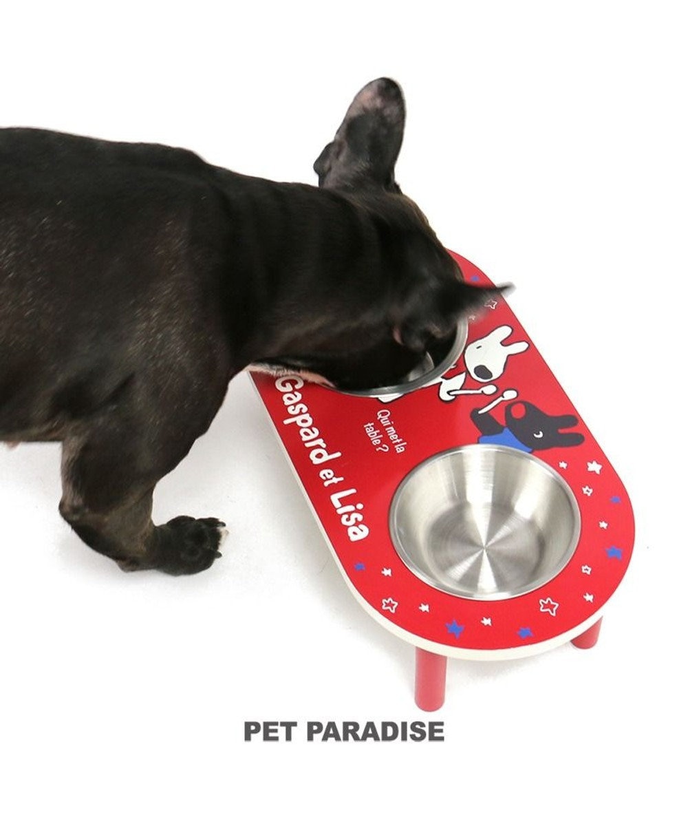 PET PARADISE 犬用品 ペットグッズ フードボウル 食器 ペットパラダイス 犬 フードスタンド 高さ調整 リサとガスパール フードボウル 星柄 | ダブル スタンド 木製 フードボウル 2連 キャラクター 赤
