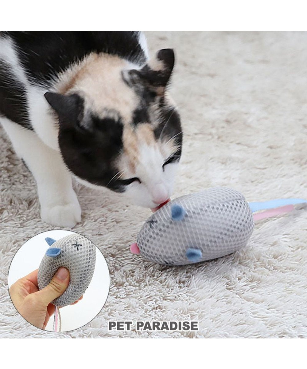PET PARADISE 猫 歯磨き おもちゃ メッシュ ねずみ グレー