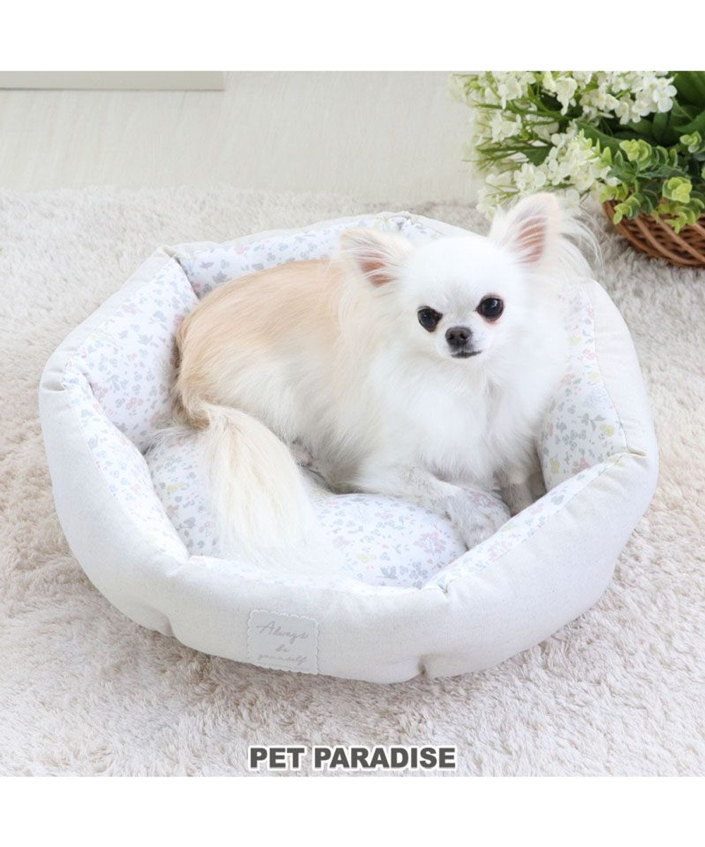 PET PARADISE 犬 ベッド おしゃれ カドラーベッド （45×14cm） 花柄 犬 猫 ペットベット ハウス 小型犬 介護 ふわふわ クッション ベージュ
