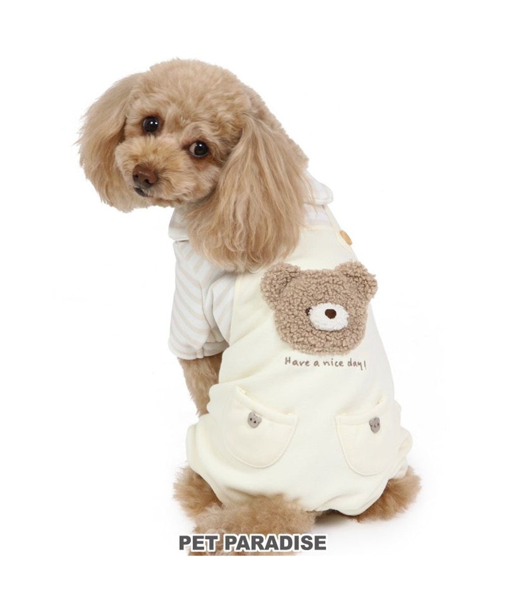 PET PARADISE 犬の服 犬 冬服 ロンパース 【小型犬】 くま ボーダー 白~オフホワイト