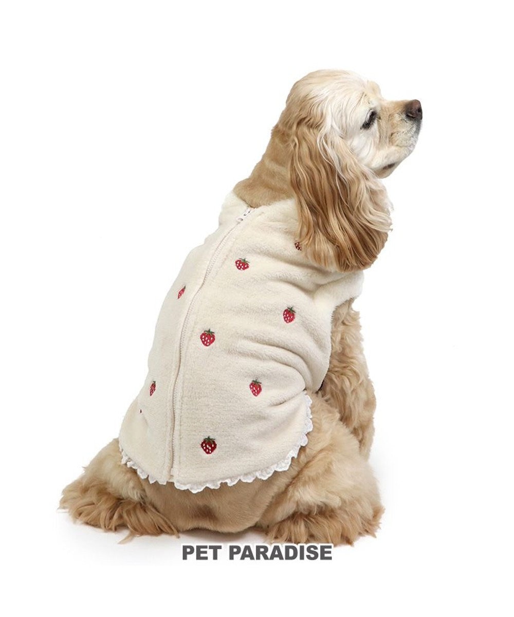 PET PARADISE ペットパラダイス 背中開き ベスト 苺 刺繍 中型犬 大型犬 白~オフホワイト