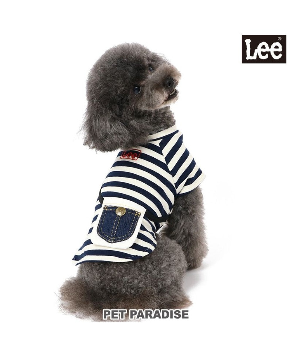 PET PARADISE  Lee ボーダー Tシャツ   デニム ポーチ風 小型犬 白~オフホワイト