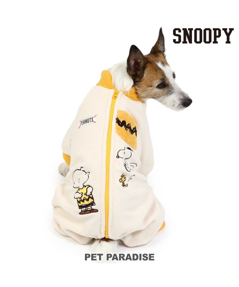 PET PARADISE 犬 服 秋冬 スヌーピー 背中開き フリース ロンパース 【小型犬】 白~オフホワイト