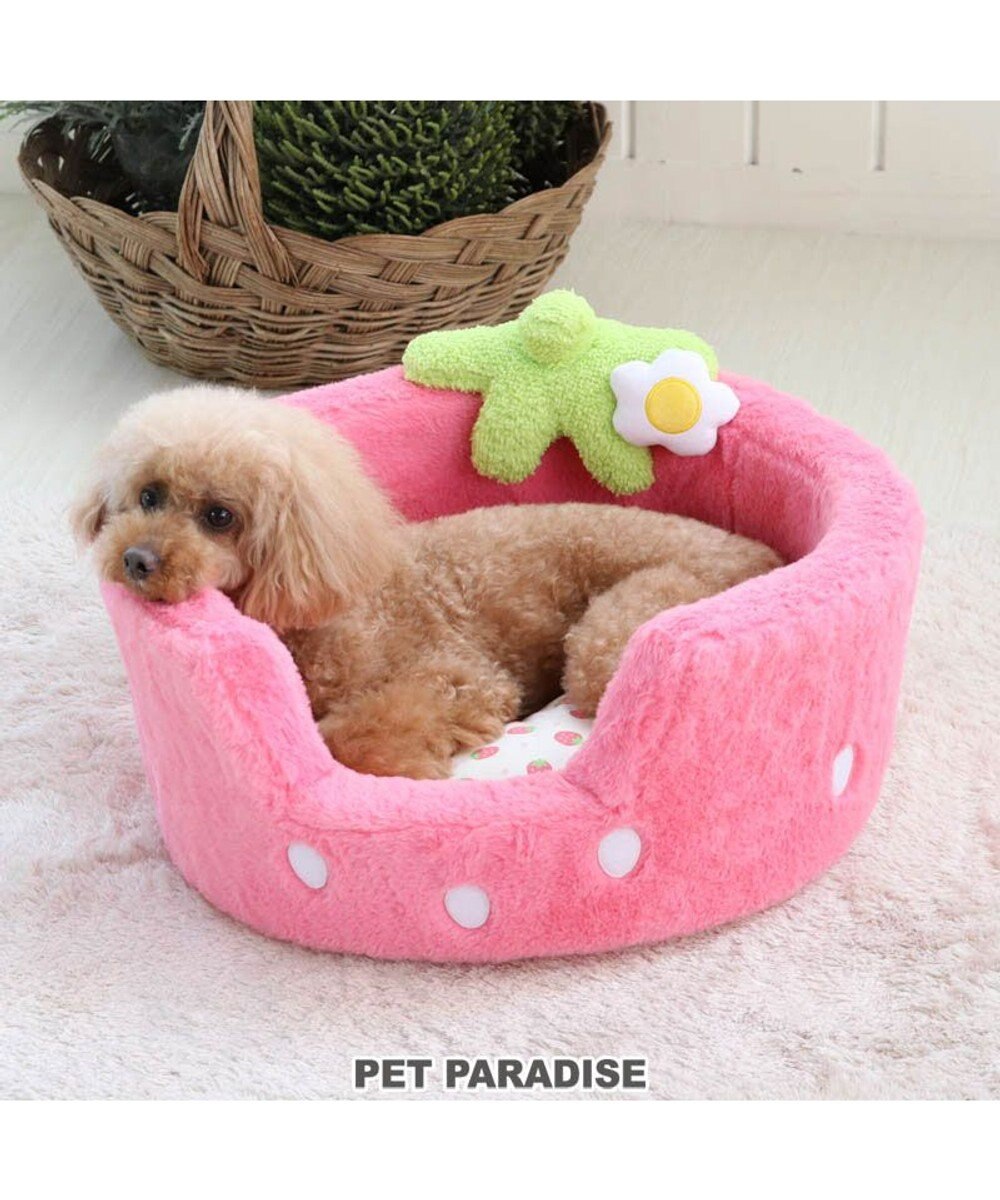 PET PARADISE 【ネット店限定】犬 ベッド おしゃれ カドラー (47×20cm) いちご 犬 猫 ベッド マット 小型犬 介護 おしゃれ かわいい ふわふわ  あごのせ ネット限定 ピンク（淡）