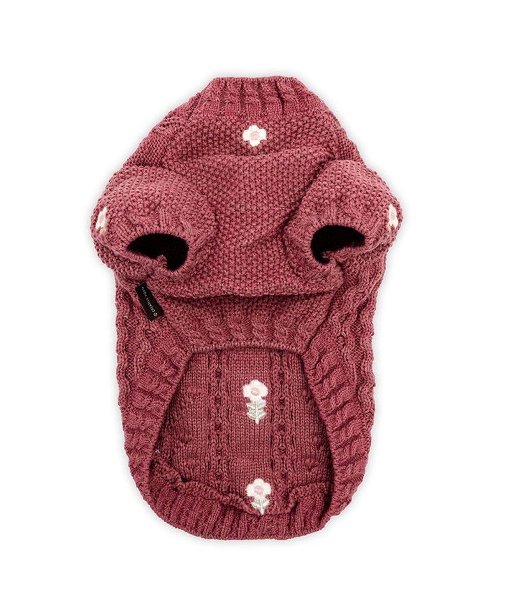 PET PARADISE ペットパラダイス 花 刺繍 アランニット 《レッド》 小型犬 