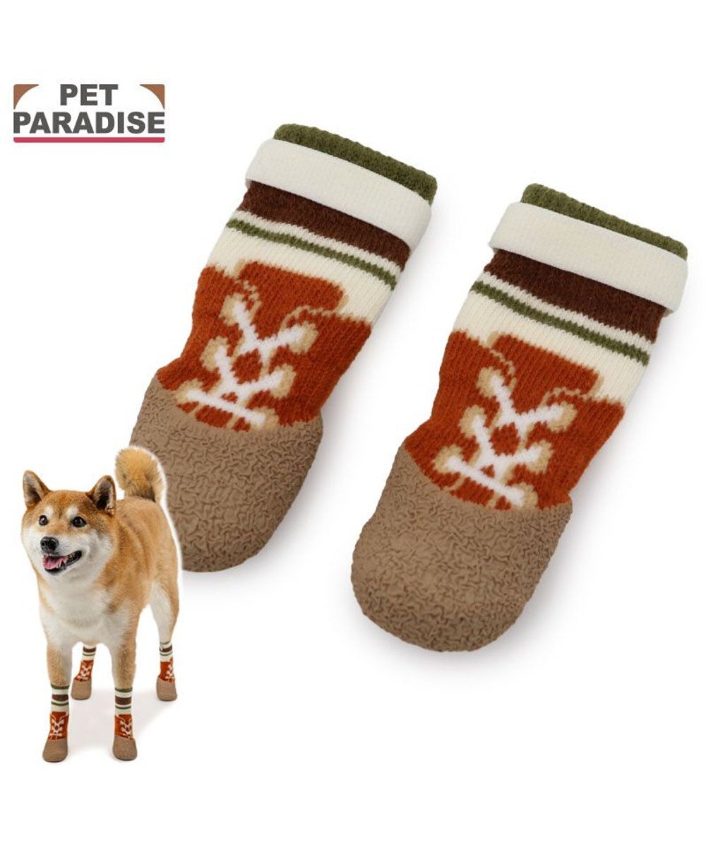 PET PARADISE ペットパラダイス ボーダー フィット靴 ＳＭ ベージュ×レッド