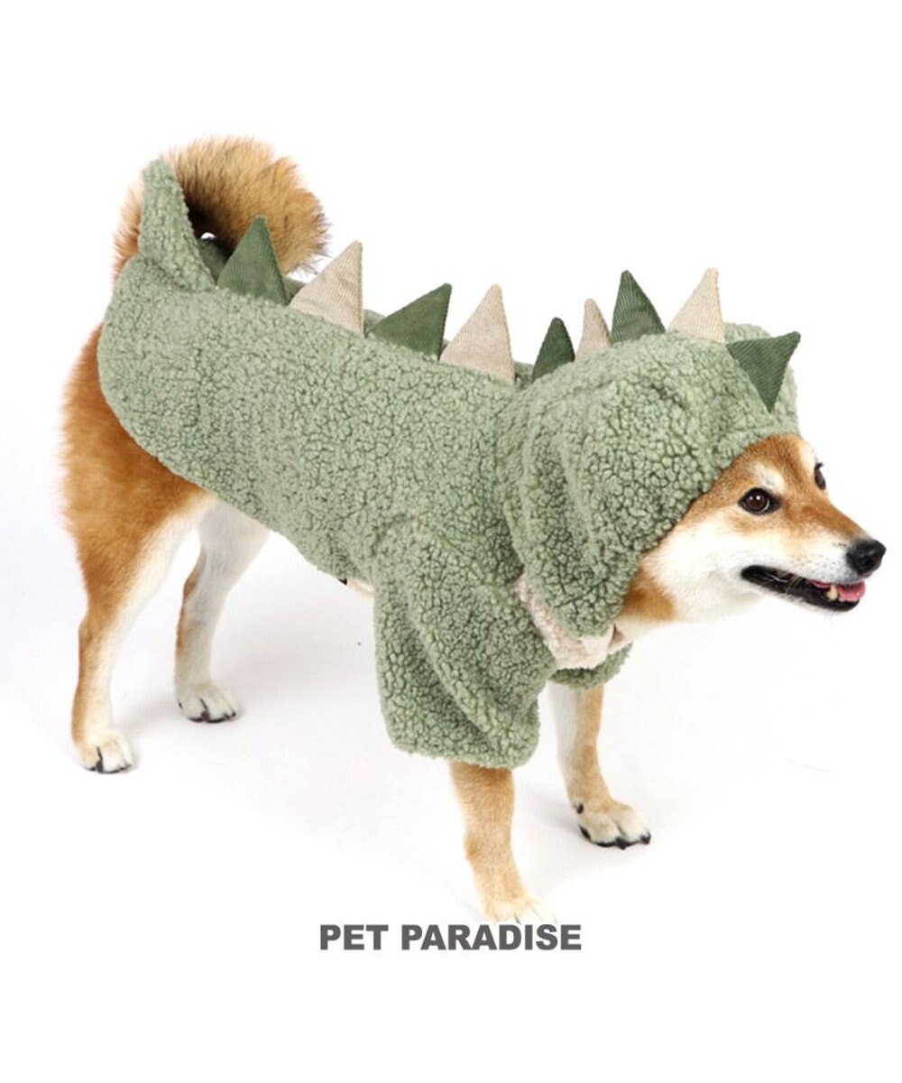 PET PARADISE 犬 服 パーカー  【中型犬】 恐竜 もこもこ 黄緑